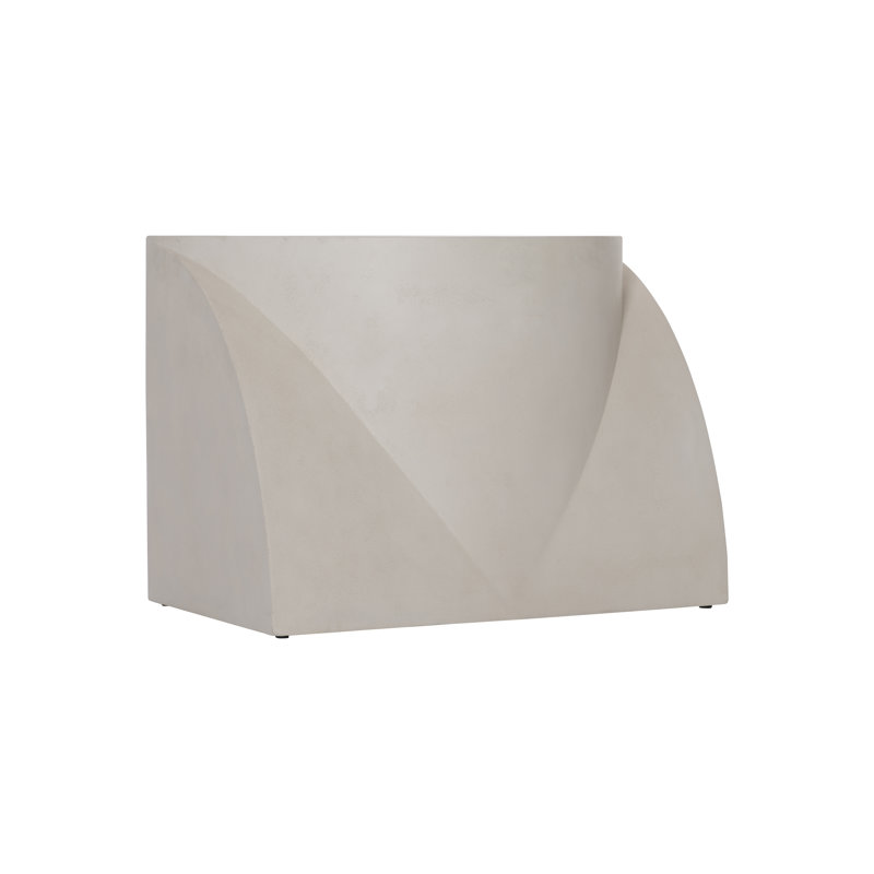Transitional Beige Stone and Wood D-Shape End Table