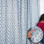  Hand Block Printed Curtain in Coloured Linen with Artisan Floral Design - Genda pushp-157385829