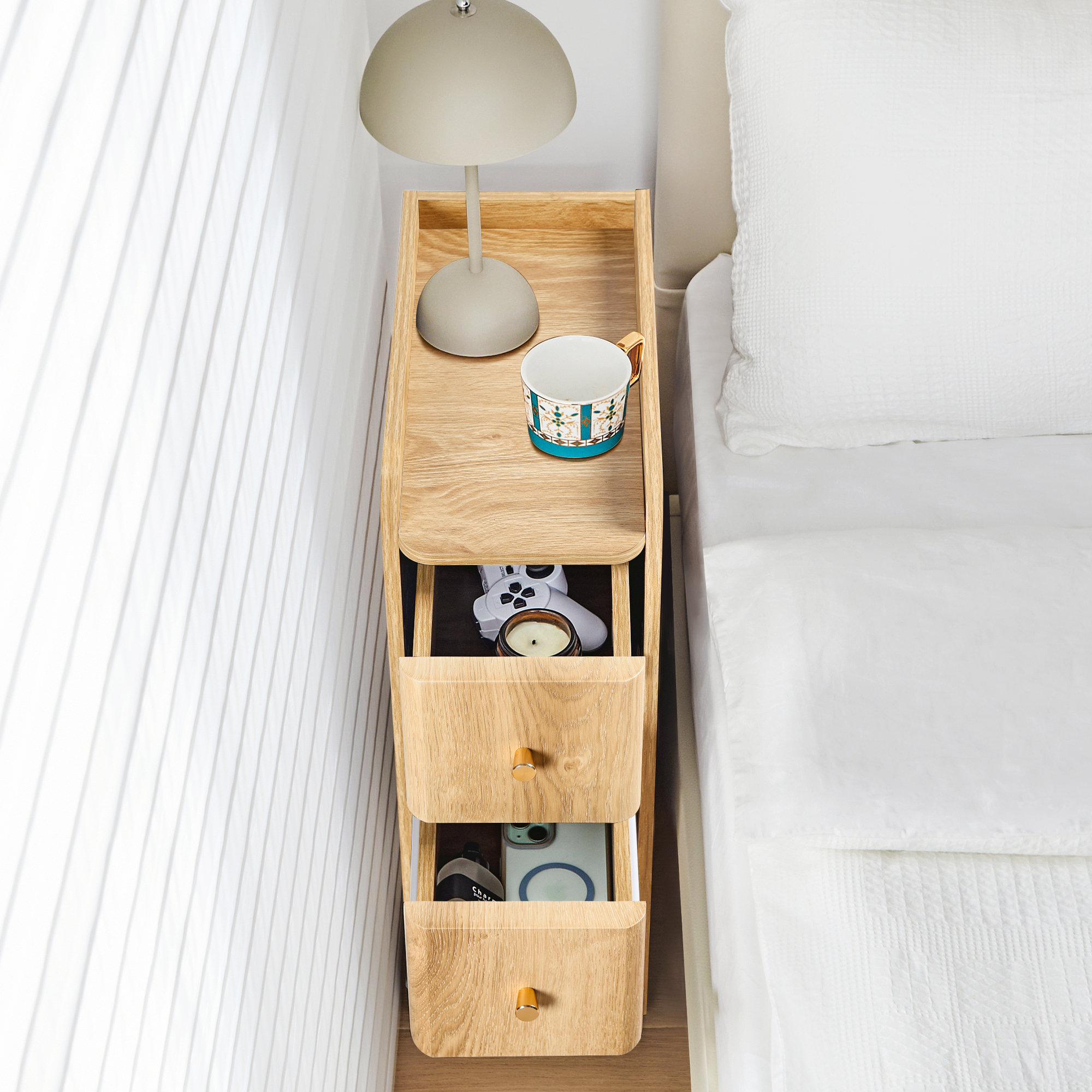 2-Drawer Narrow Nightstand, 23.6"End Table