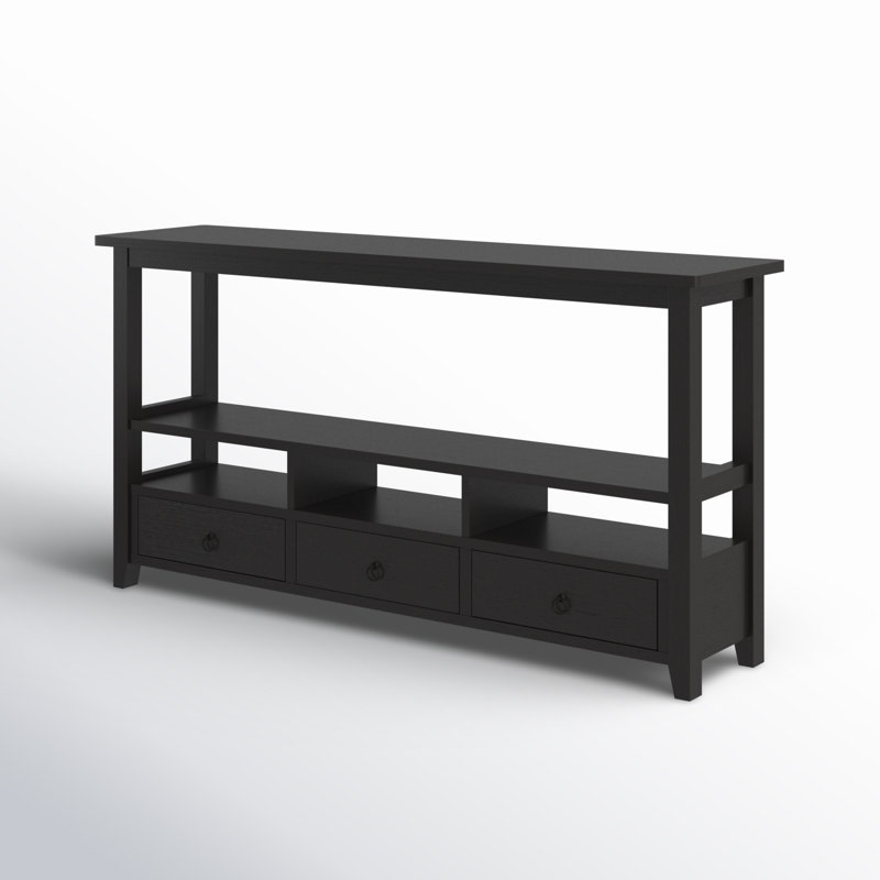 Meira 57.79" 3 Tier Vintage Solid Console Table with 3 Drawers and Shelves, Black