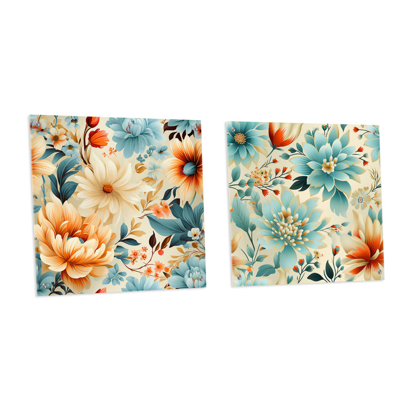 Ensemble de 2 verres muraux vintage abstraits floraux minimalistes floraux - Abstract Botanicals, H 36 po x l 73 po
