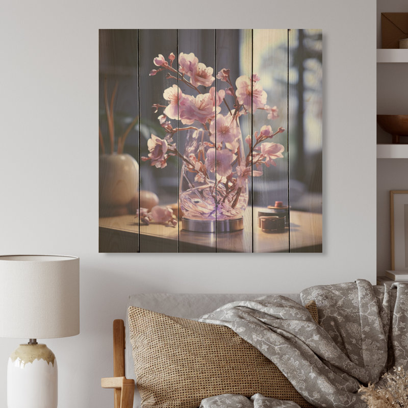 Harmony I - Violets, panneau mural sur bois de pin naturel, H 15 po x l 15 po
