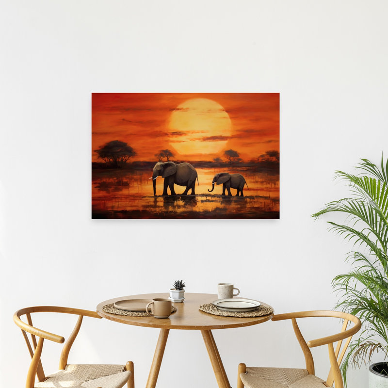 Reproduction d'art contemporain abstrait africain, coucher de soleil africain, 24" H x 36" W