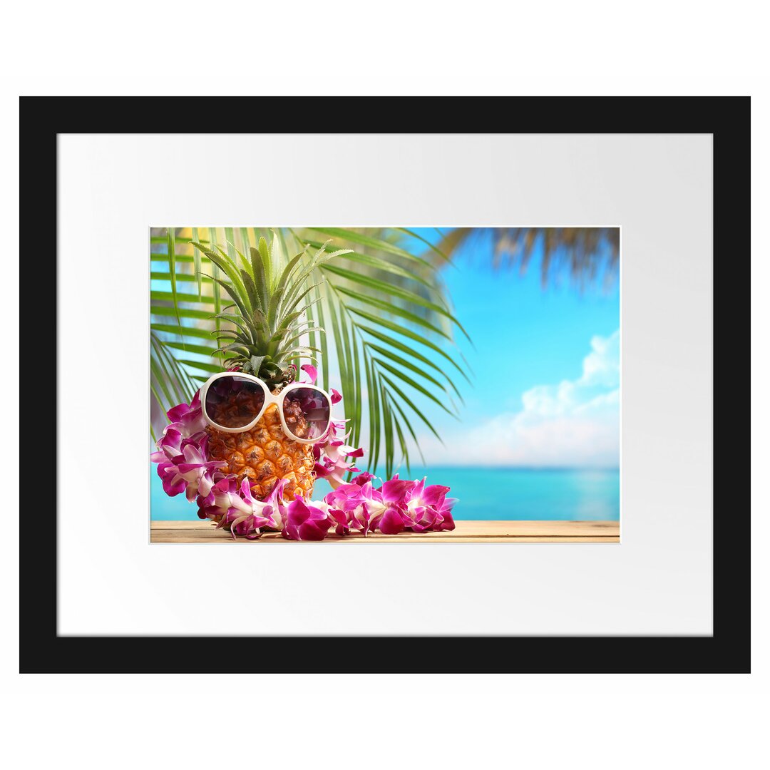 Gerahmtes Poster Ananas mit Sonnenbrille