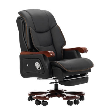  Kinnls Vane Massage Office Chair with Footrest,Ergonomic  Management Executive Fully Reclining Office Chair Double Thickened  Upholstered Genuine Leather Home Desk Chairs (Black) : Office Products