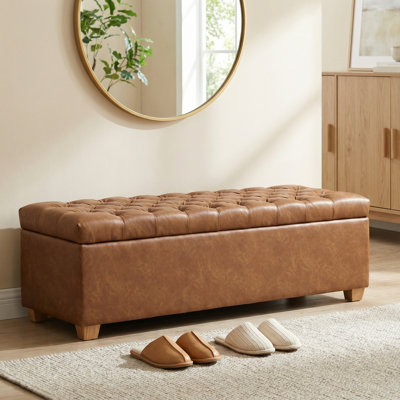 Upholstered Tufted Flip Top Storage Bench