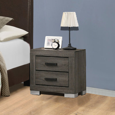 2 Drawers Wood Nightstand With Black Handles In Grey -  Red Barrel StudioÂ®, 81BFDDEDEA664F2AAA34A5463796C6E8