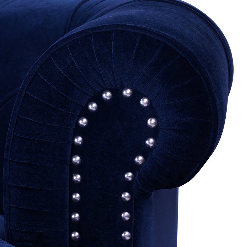 Joannes Velvet Rolled Arm Chesterfield, Navy Blue, 32" H x 68.5" W x 38" D