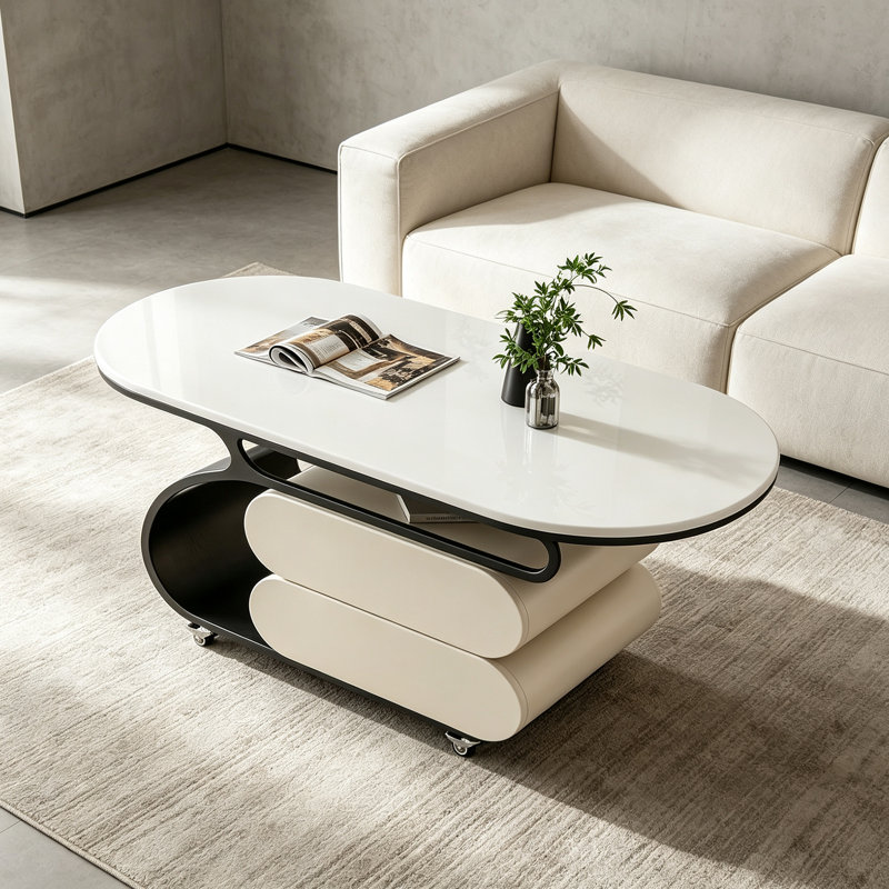 Table basse mobile en ardoise avec rangement, H 17,71 po x l 39,37 po x P 19,68 po