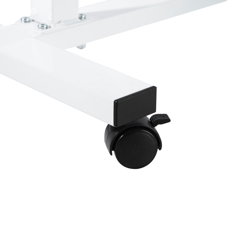 White Adjustable Height Rolling Laptop Desk with Wheels