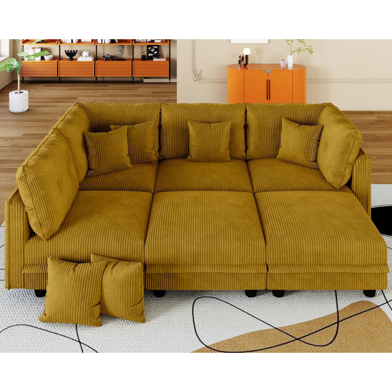 Canapé modulaire convertible en velours côtelé Degennaro, Velours côtelé jaune