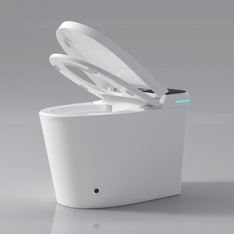 Modern Smart Toilet With Bidet Seat Builtin, Intelligent Toilet  Auto Open/Close Seat, Foot Sensor, LED Display,Night Light, Warm Water & Dryer,White