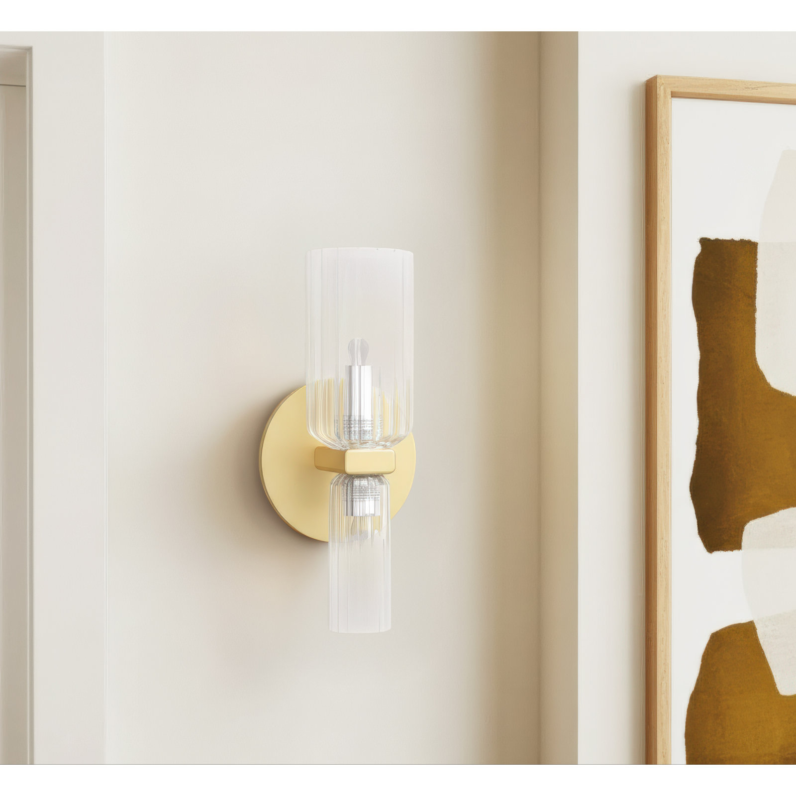2 Light Glass Dimmable Candle Wall Light, Aged Brass