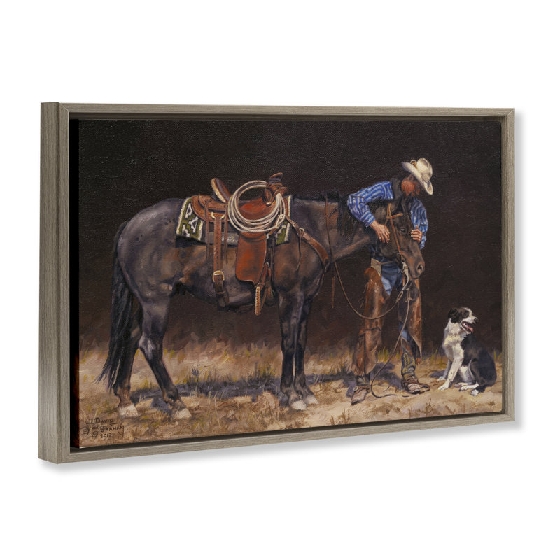 «Western Horse & Dog» par David Graham, Cadre flottant orme Montalcino, H 17 po x l 25 po