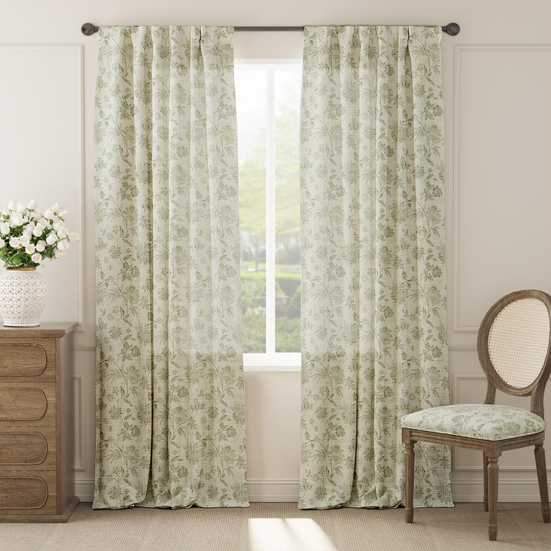 Linen Blend Floral Rod Pocket Curtains (Set of 2) Winston Porter Curtain 