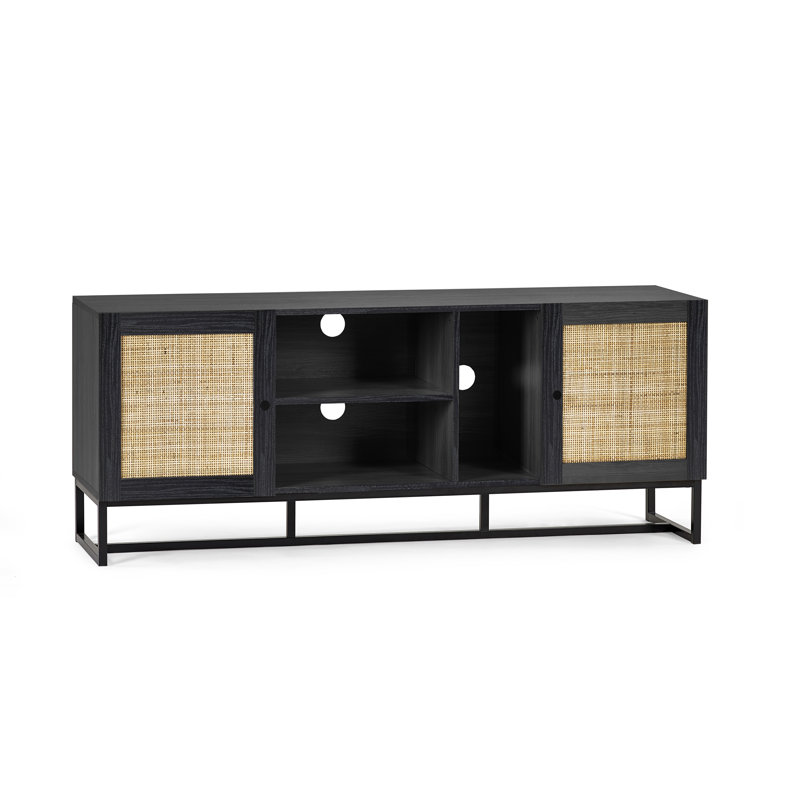 Reese TV Stand for TVs up to 65", Black/Rattan