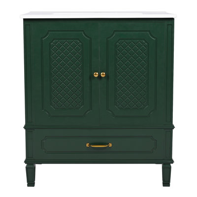 Meuble-lavabo vintage avec lavabo, rangement et fabrication durable