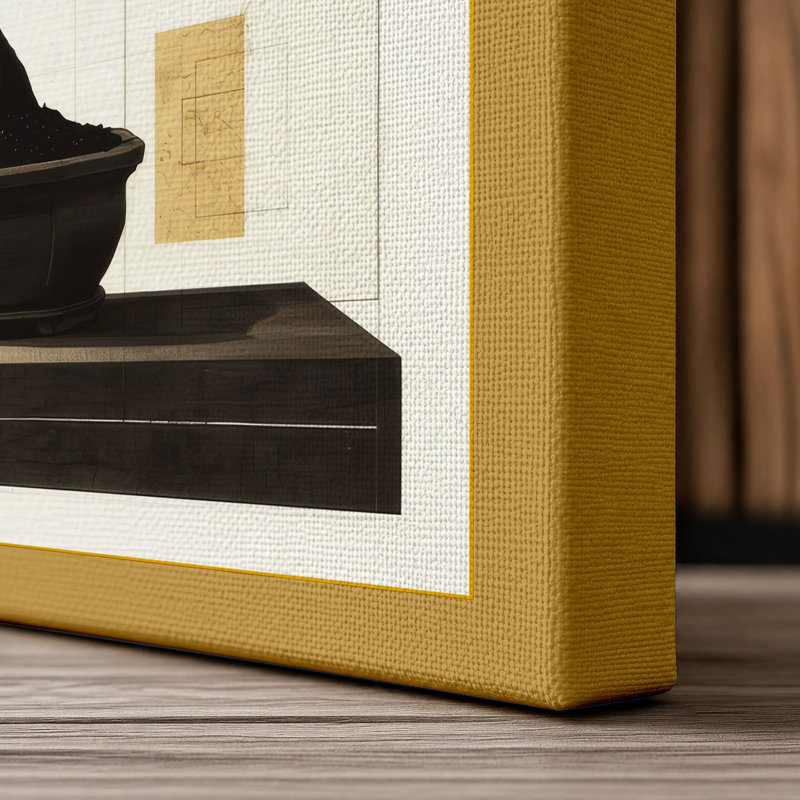 Bonsai in Geometry Japandi - Wrapped Canvas, 18x12 - 45.7 x 30.5 cm, Ochre Border