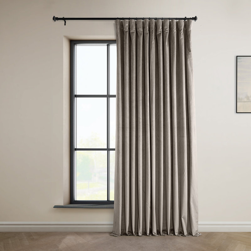 Loria Plush Velvet 100% Blackout Curtains For Bedroom, Living Room - Single Panel, Library Taupe, 100" W x 108" L