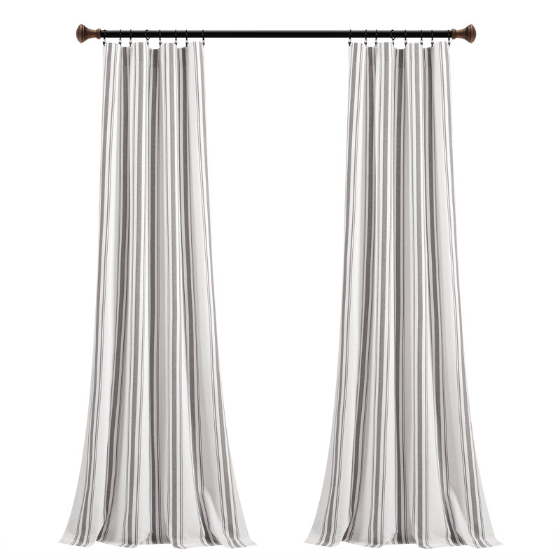 Gray Striped Cotton Light-Filtering Rod Pocket Window Panels
