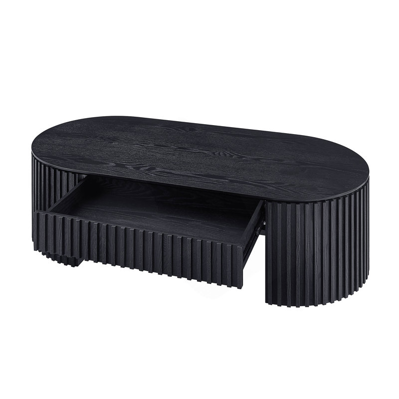 Table basse ovale en bois avec tiroir spacieux pour espaces compacts, Noir