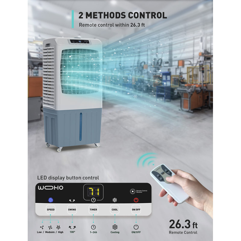 Gray and White Portable Evaporative Cooler with Remote Control