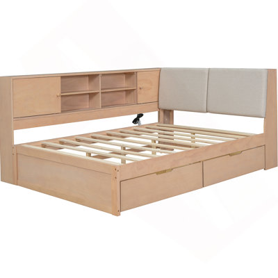 L-shaped Daybed Corner Bed Under-bed Drawers with Storage Bookcase