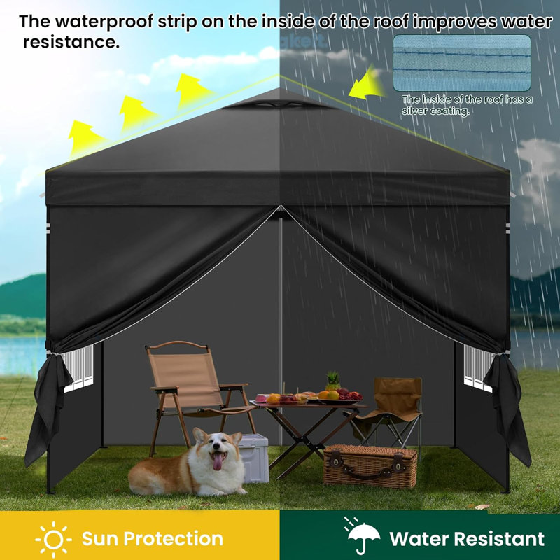 Gazebo 3 X 3 M, Folding Gazebo With Side Walls, Waterproof, Stable, Winterproof, Outdoor Garden Gazebo, Party Tent, Garden Tent, Height Adjustable, Uv Protection, Metal Frame