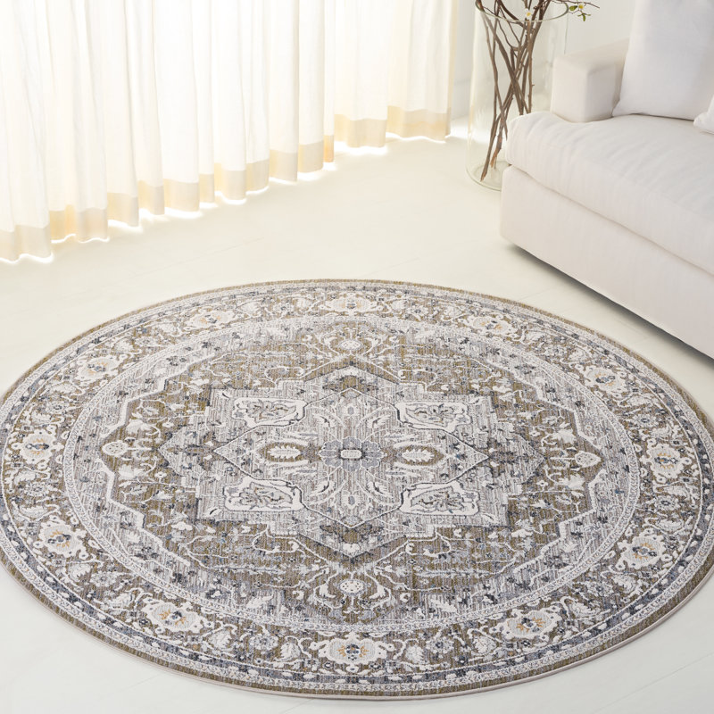 Tapis oriental en polyester Clover 1270, Rond 6 pi 7 po, Gris