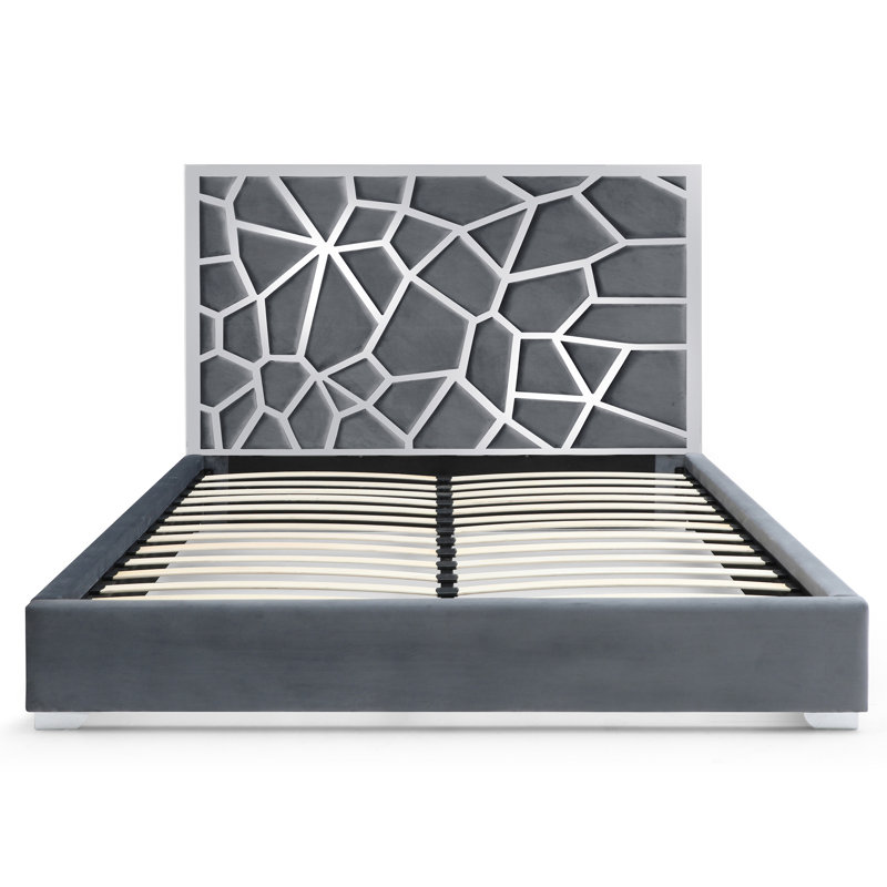 Upholstered Metal Platform Bed, Gray, King