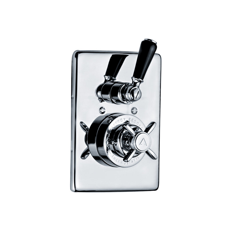 Système de douche thermostatique noir classique avec contrôle de débit intégré, Chrome poli