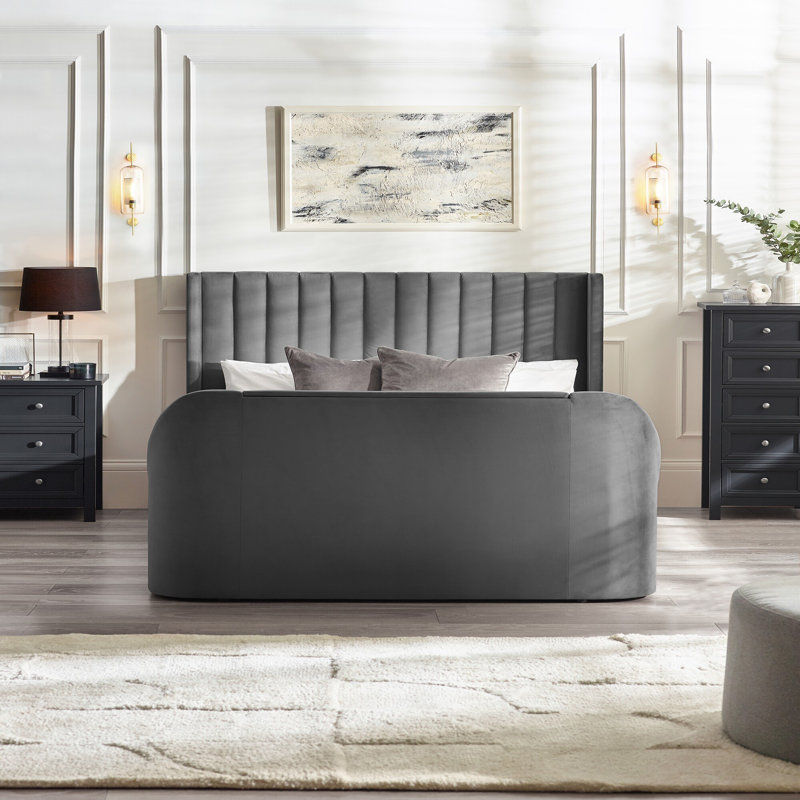 CLARA SIDE LIFT OTTOMAN TV BED 135CM, Dark Grey, Double (4'6)