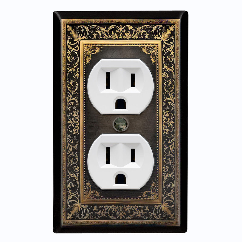 Couvercle de plaque d'interrupteur en métal; Rectangle 1 bande US standard - Image imprimée d'un cadre floral décoratif
