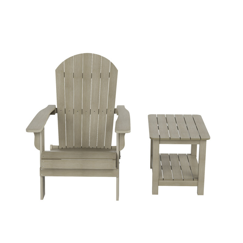 Arrlo Foldable Outdoor Adirondack Chair With Table, Weathered Gray