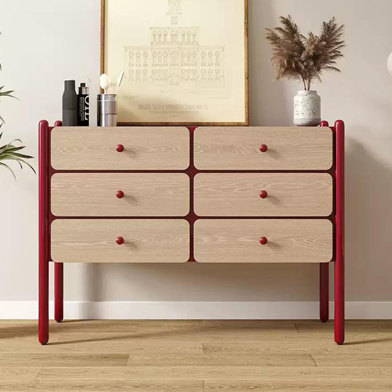 Armoire de rangement créative en bois massif, Rouge / Naturel