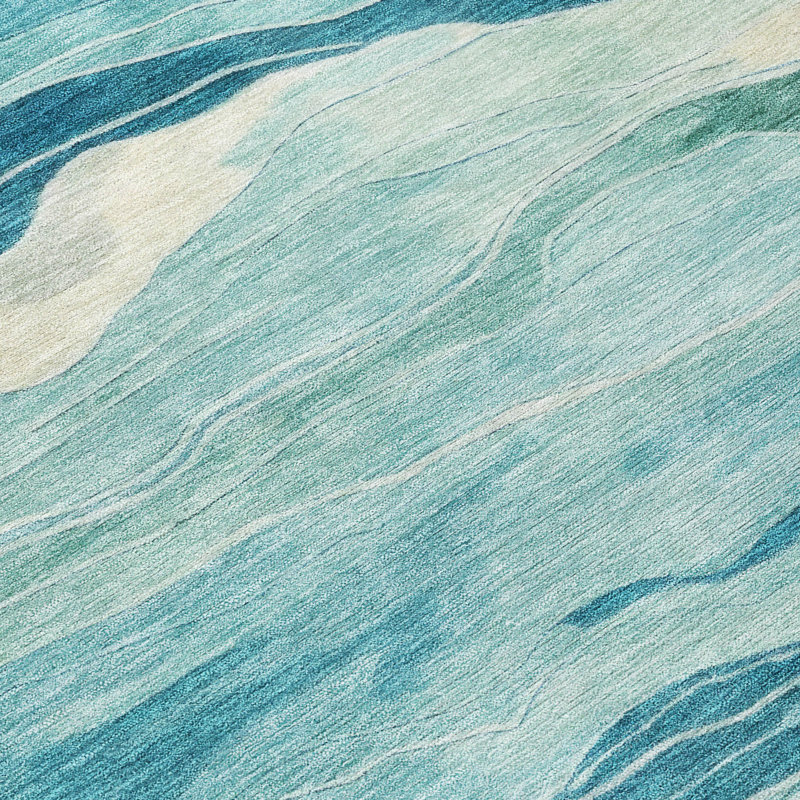 Turquoise and Blue Synthetic Flat Woven Washable Rug