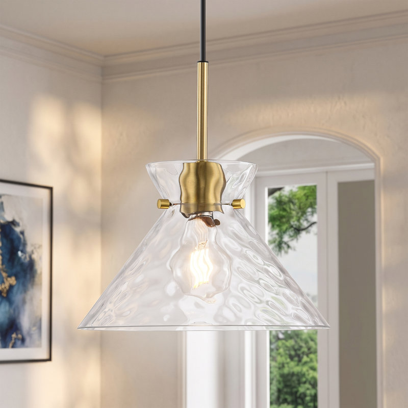 Suspension moderne en laiton et verre martelé de 25 cm, intensité variable, avec cordon ajustable