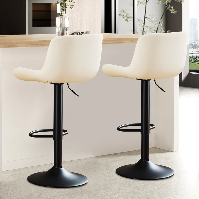 Swivel Adjustable Height Bar Stool With Pu Upholstery And Metal Frame, White