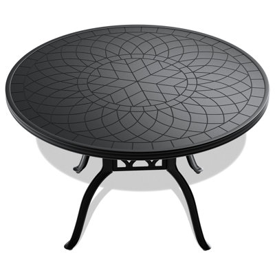 Table de patio 47,45 "en fonte d'aluminium avec structure noire et gracieuse sculpture - eau, stable, pour l'extérieur