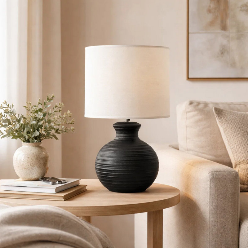 Lighting, 16"h, Table Lamp, Resin, Ivory / Cream Shade, Contemporary, Black