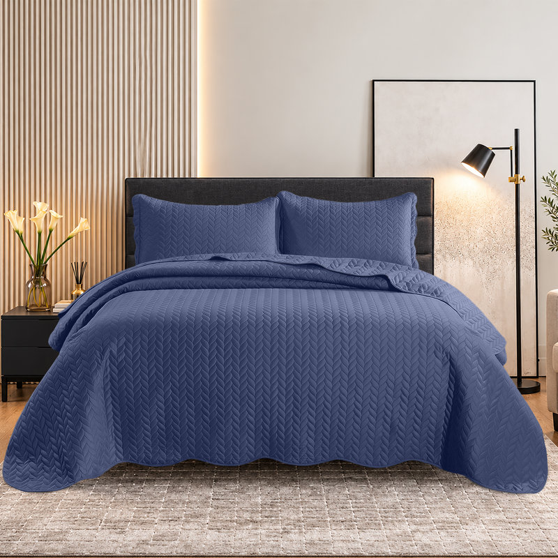 Ensemble de couvre-lit en microfibre embossée - Ensemble de literie moderne et léger avec taies décoratives, Bleu