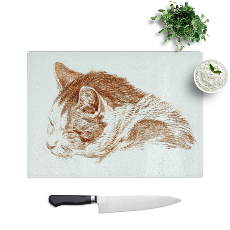 Glass Illustration of A Cat by Jean Bernard Chopping Board, 39 cm W x 28.5 cm L