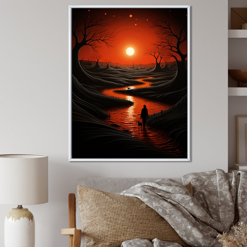 Magical Sunset on Minimal River Landscape I - reproduction, Cadre flottant blanc, H 20 po x l 12 po x P 1 po