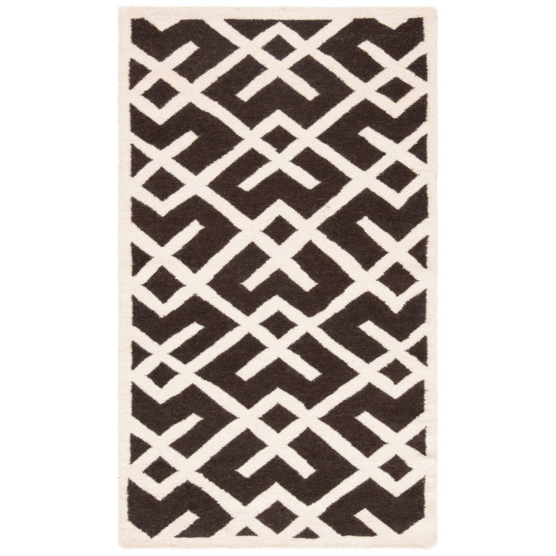 Fung Hand Woven Flat Weave Wool/Cotton Geometric Rug in Brown/Ivory, Rectangle 3' x 5'