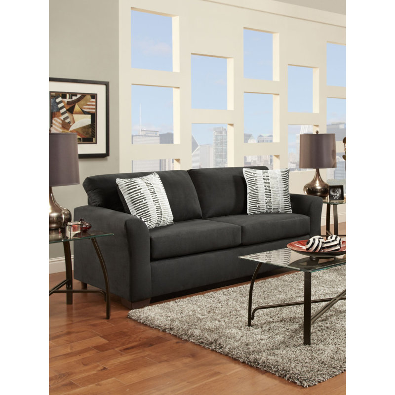 Canapé Elinaire, 3, Microfibre noire / microsuède, Noir / rayures gris clair