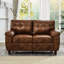 Fauteuil brun de 150 cm (59 pouces) recouvert de cuir PU respirant, style moderne avec rangement, grand accoudoir, assise à ressorts ensachés et pieds en bois massif.