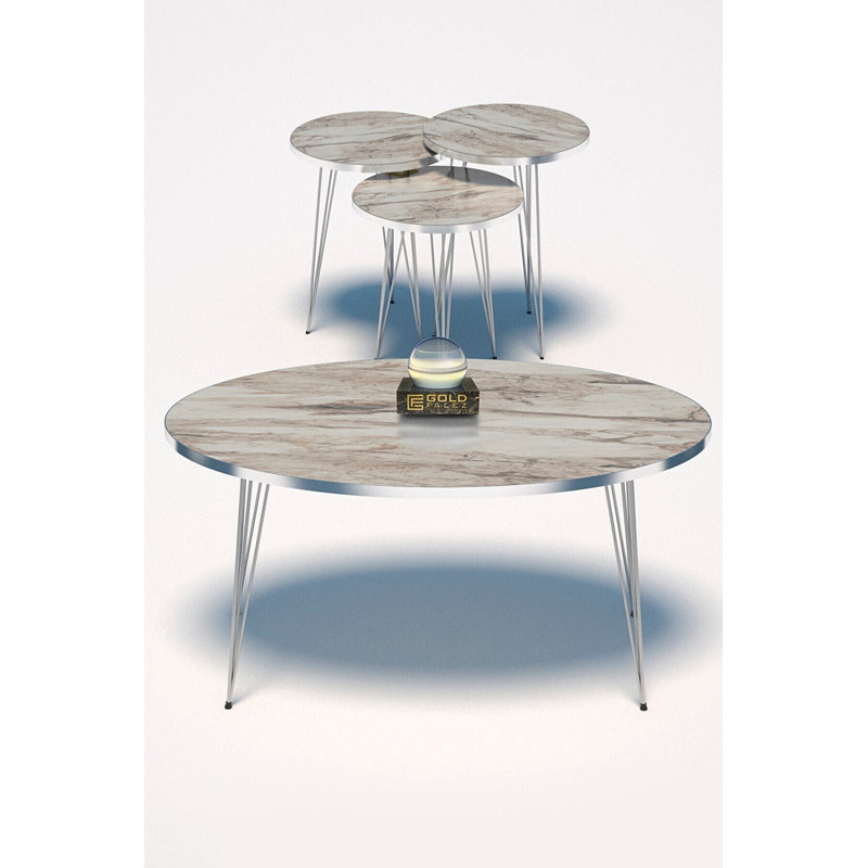 Mario Living Room Table Set, White Marble