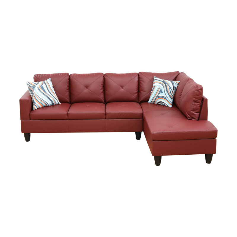 Ensemble de canapé modulaire en cuir 2 pièces avec méridienne Monaco, Face à la droite, Rouge