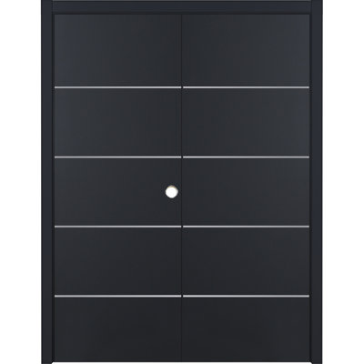 Glam G-Pro 010 - Porte intérieure double en stratifié noir doux pré-suspendu 36 po x 80 po