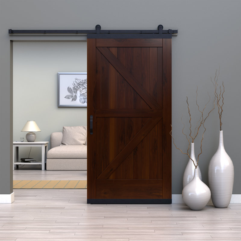 Porte de grange coulissante en bois de noyer avec quincaillerie Karona K Design, Châtaignier teint, 36 po x 80 po